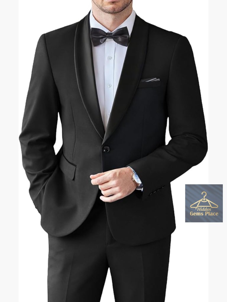 Mens Tuxedo Suit Set Slim Fit 2 Piece Shawl Lapel Jacket Pants Wedding